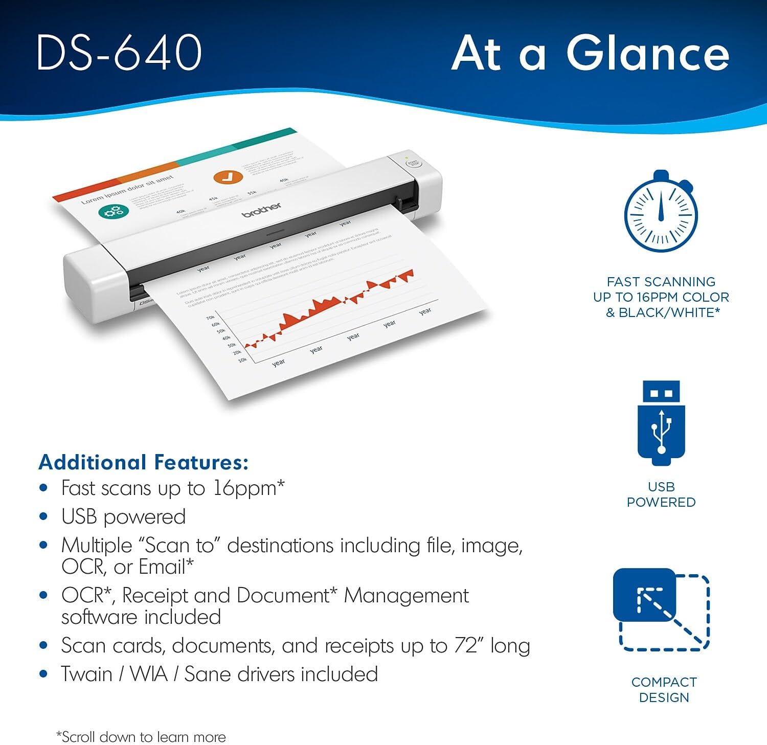 Detalle 2 de Brother DS-640 Compact Mobile Scanner 1.5"x2"x11.9"