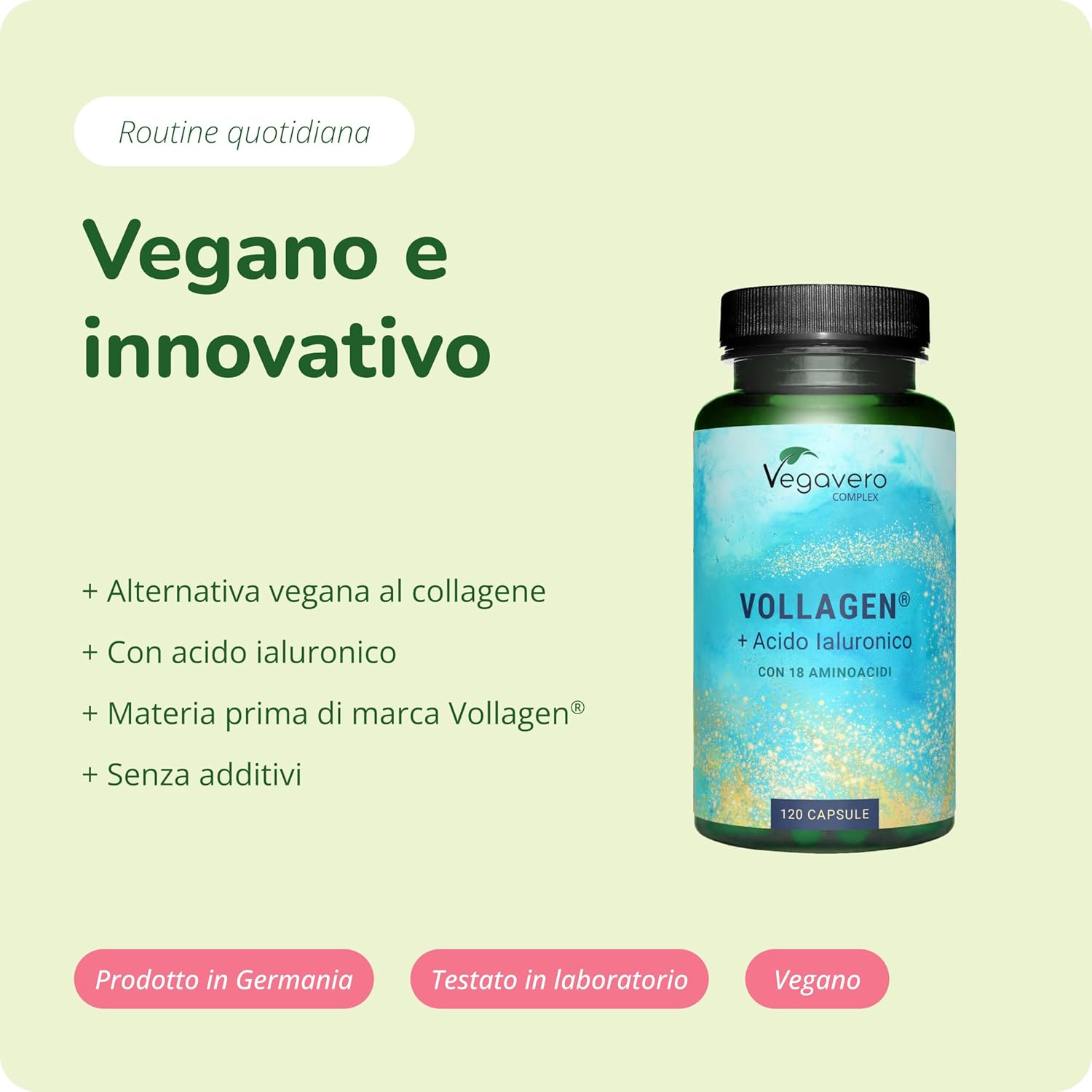 Thumbnail 1 de Vegavero Collagene Vegano + Acido Ialuronico Vollagen® — 120 capsule per supporto pelle e articolazioni