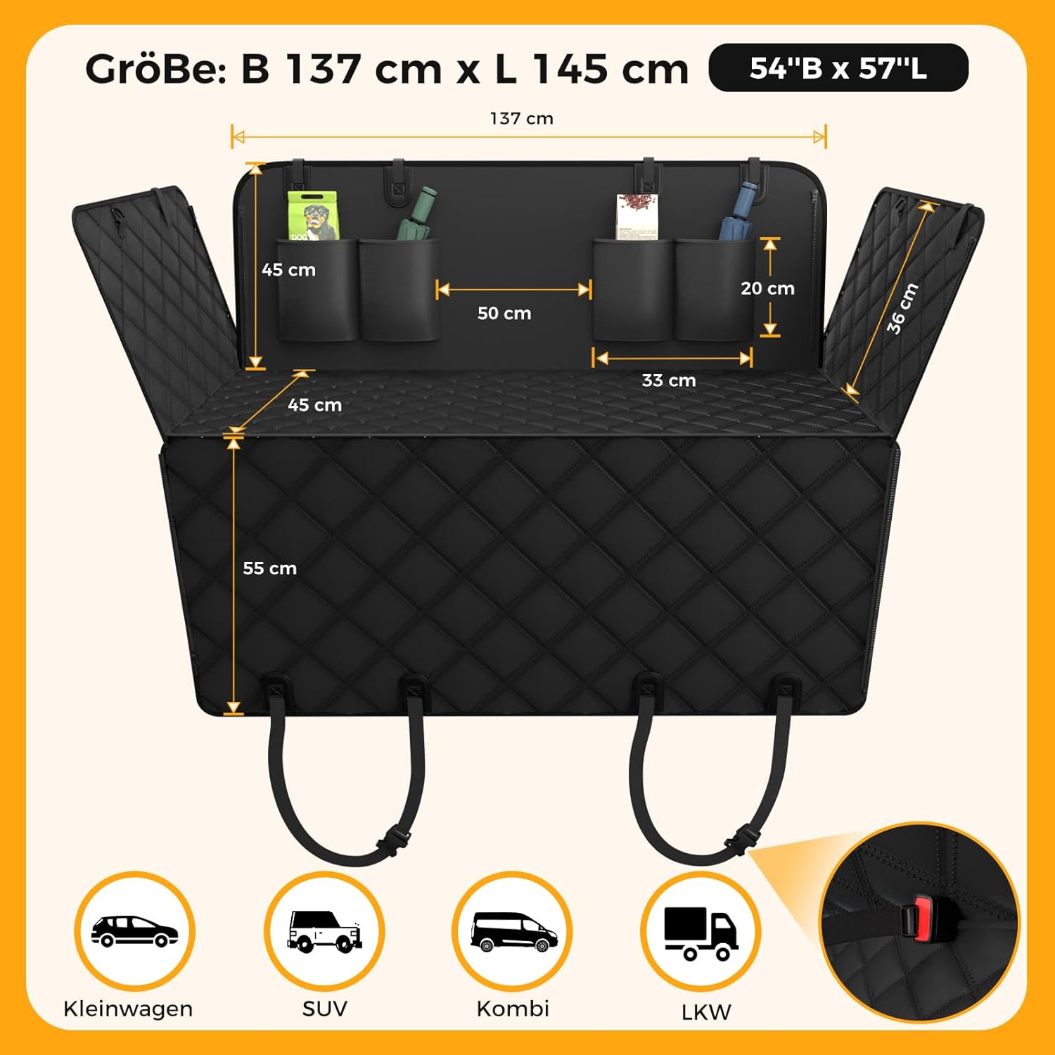 Thumbnail 2 de MZROT Hundedecke Auto Rückbank 145 x 137 cm – wasserdichter, kratzfester Autositzbezug für Rücksitz & Kofferraum