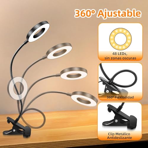 Thumbnail 5 de Akynite lámpara de escritorio con clip USB de 7 W, 48 LED regulables y 3 colores