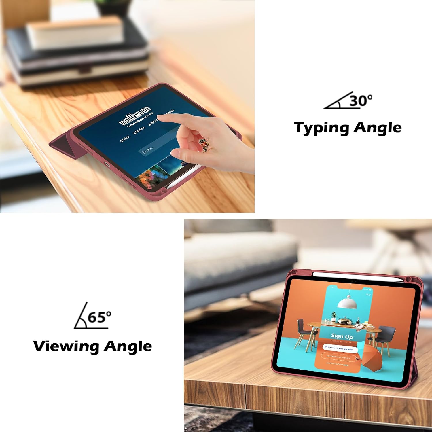 Detalle de ProCase Hülle für iPad 11" (A16, 2025) & iPad 10. Gen 10,9" (2022) mit Stifthalter – Smart Case in Wein