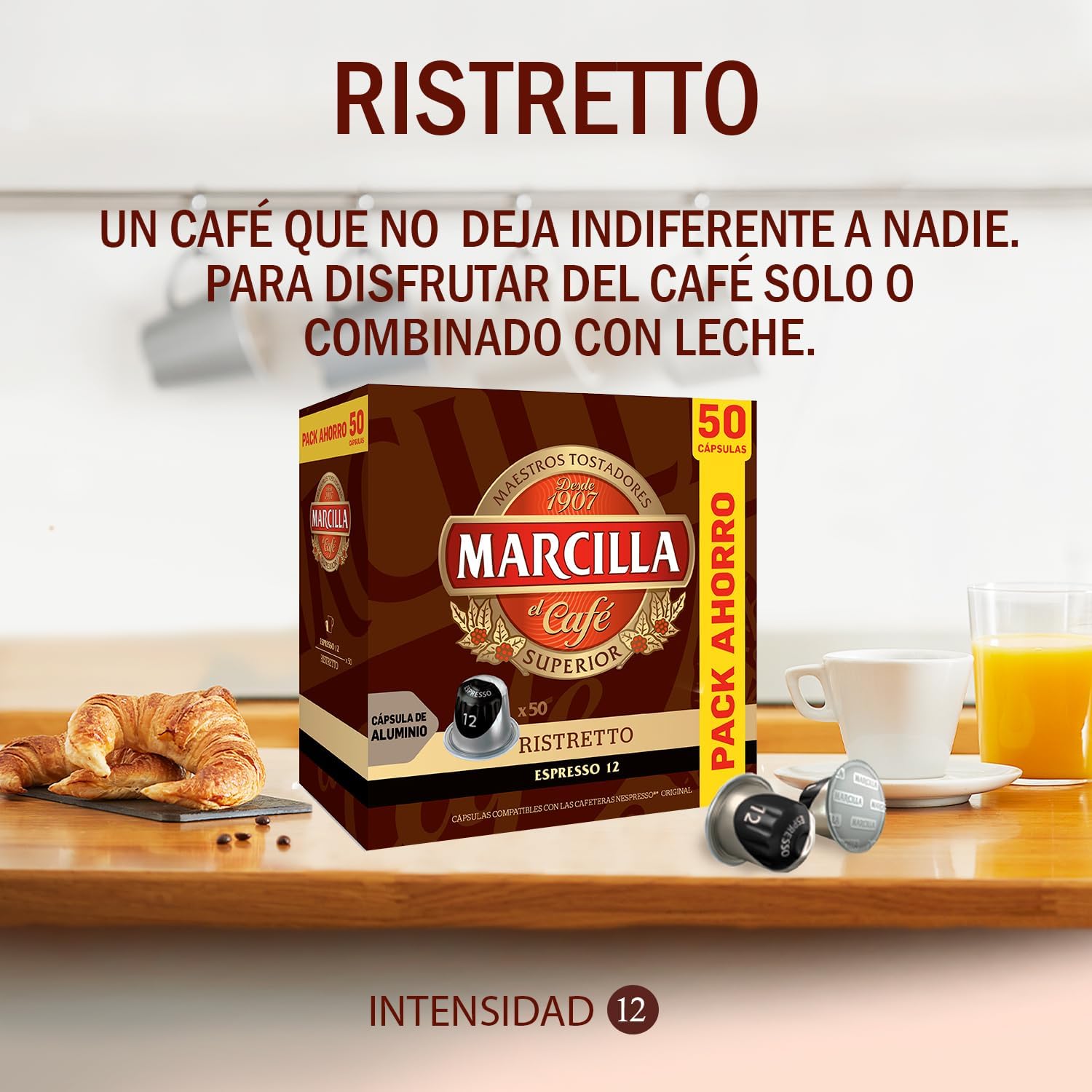 Detalle de Marcilla Cápsulas de Café Ristretto Intensidad 12 — 50 cápsulas compatibles Nespresso
