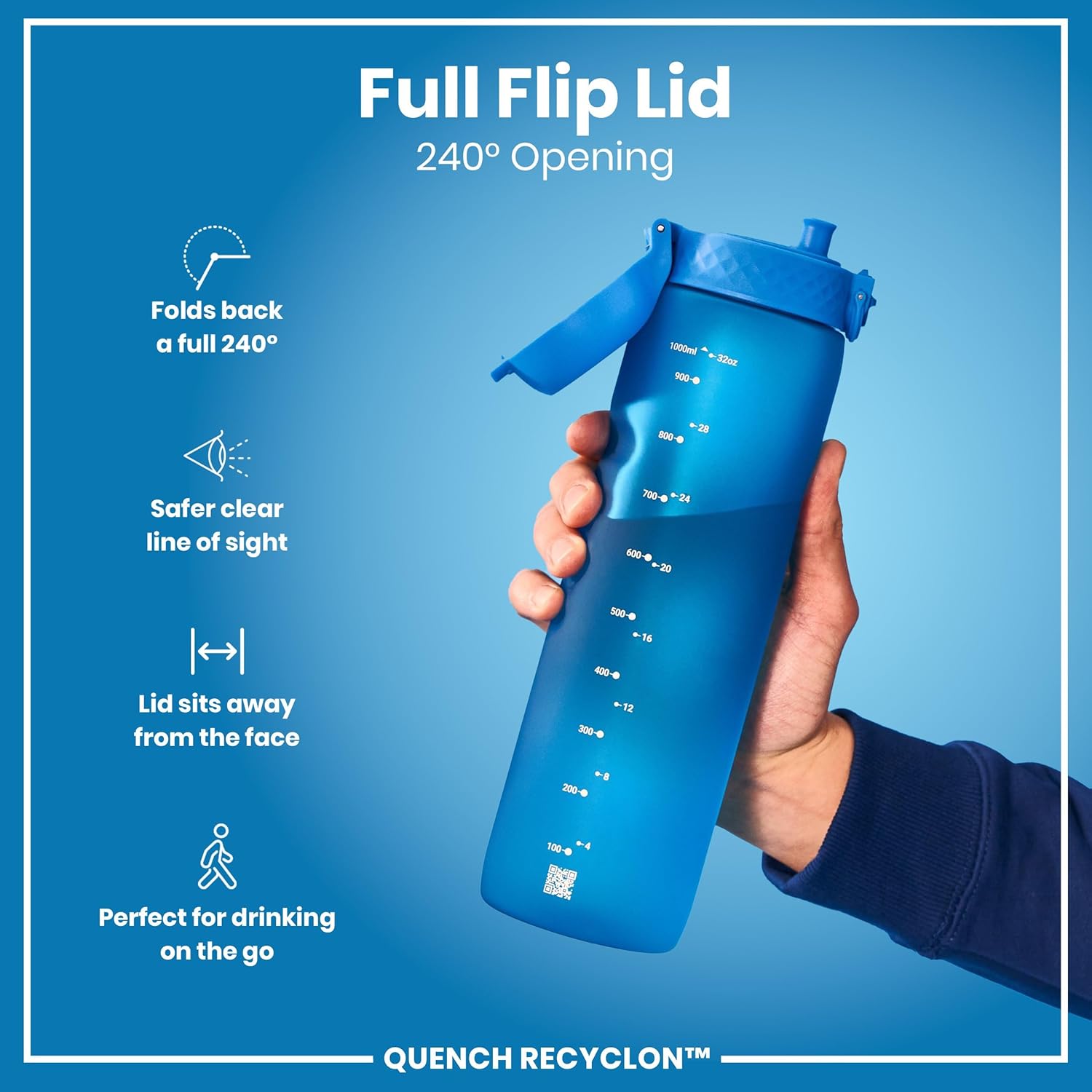 Thumbnail 3 de Ion8 1 Litre Water Bottle with Times to Drink – Leak-Proof, BPA Free, 1 Litre, White