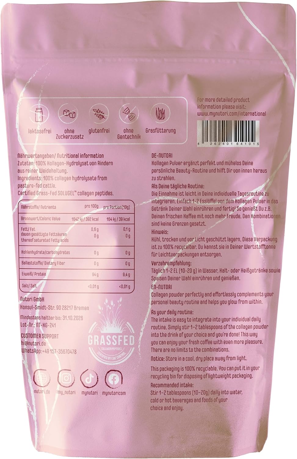 Detalle 2 de NUTORI Kollagen Pulver 300 g â Typ I & III đ