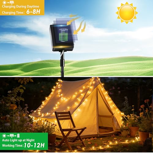 Thumbnail 3 de GCCATE Solar String Lights Outdoor Garden - 2 Pack, 12M Each, 120 LED Copper Wire Weatherproof Fairy Lights