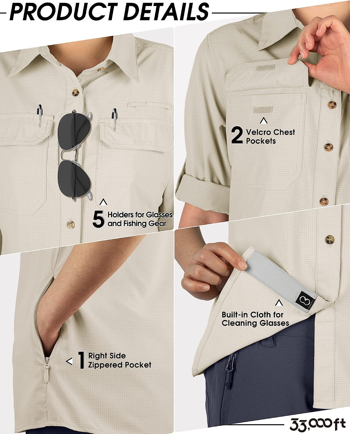 Detalle de 33,000ft Women's Long Sleeve Hiking Shirt with UPF50+ Sun Protection