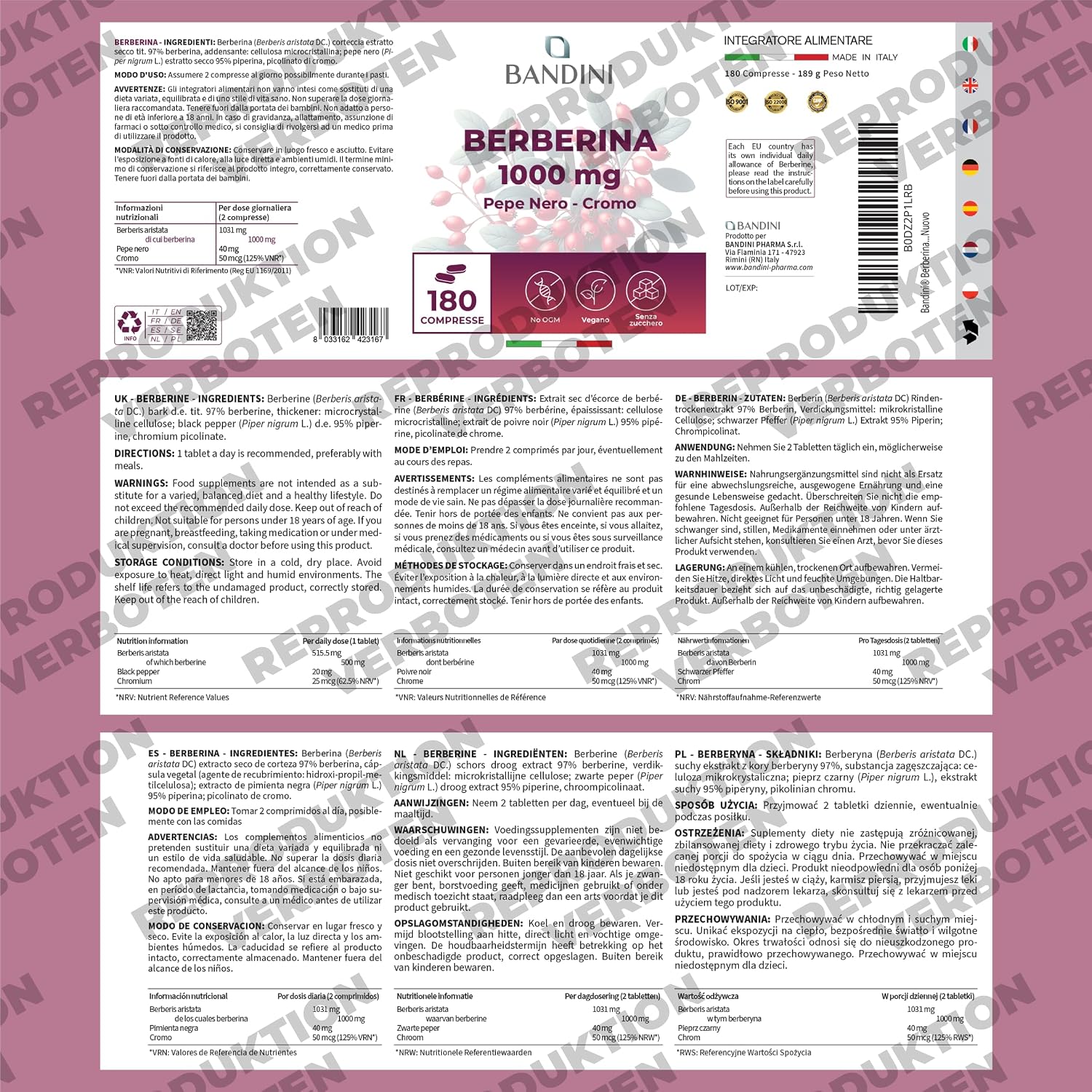Thumbnail 4 de Bandini Berberin 1000mg 180 Tabletten 💊