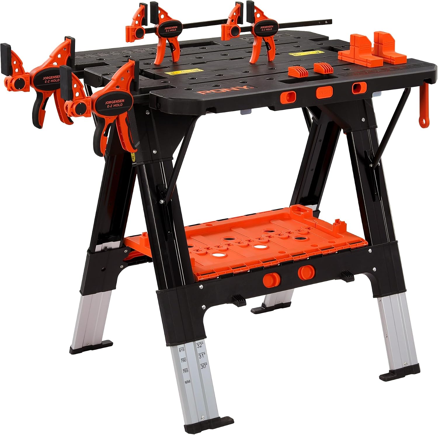 Detalle de PONY 99214AJ.JP 2-in-1 opvouwbare werkbank en zaagbok, 6 hoogtes