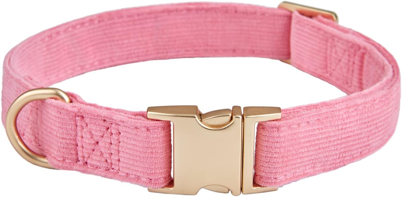 Detalle de YUDOTE Ultra-soft Dog Collar: Natural Cotton Corduroy for Small Dogs (Rosy Pink)