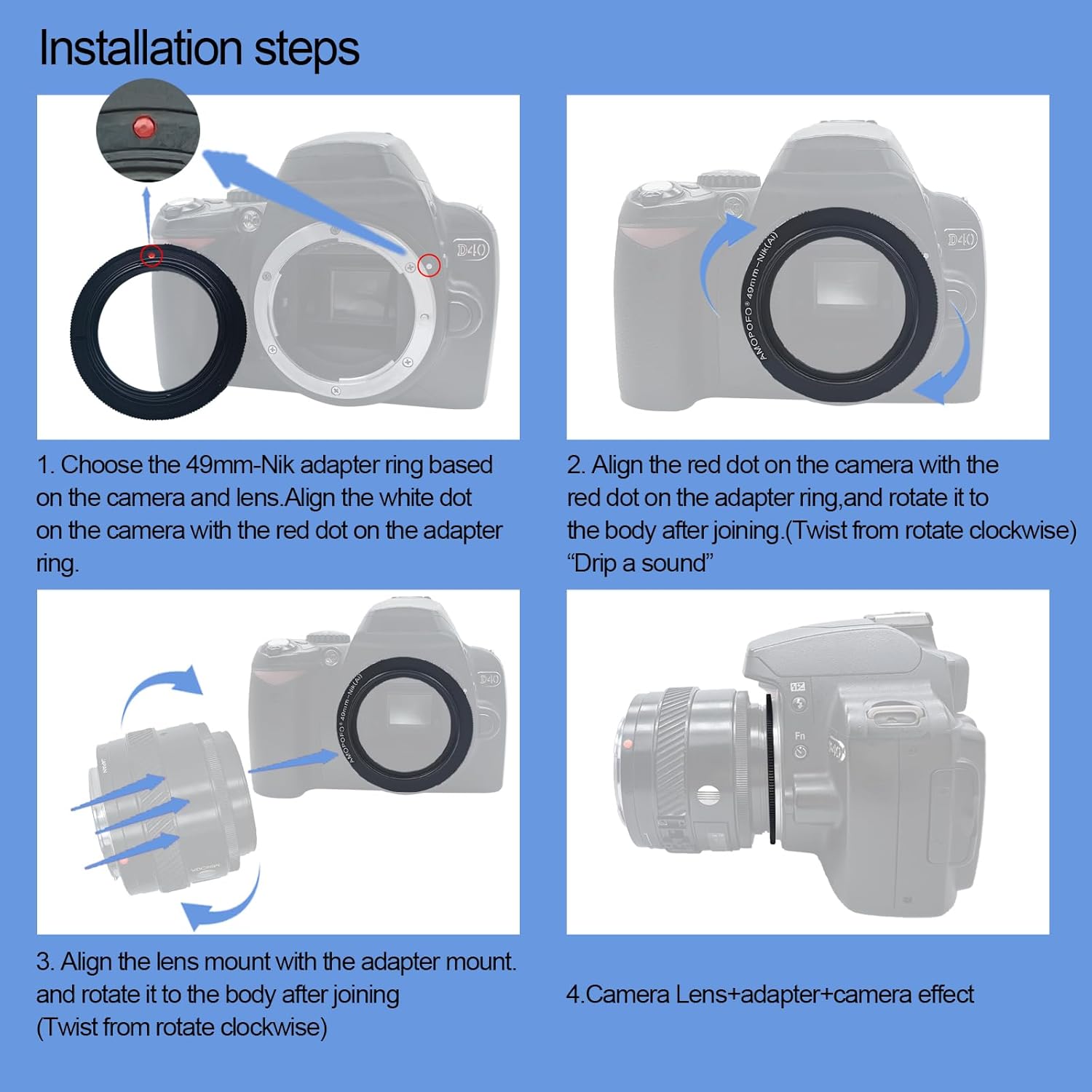 Detalle de AMOPOFO 49mm Macro Reverse Mount Adapter Ring for Nikon DSLRs