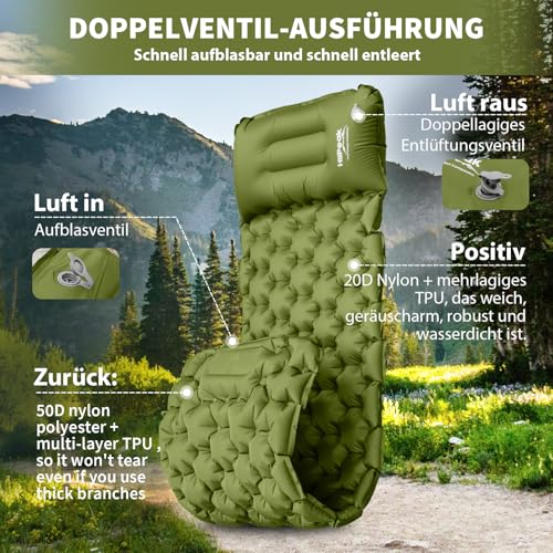 Detalle 1 de HiiPeak Isomatte mit Fußpumpe, integriertem Kissen und 195 × 65 cm