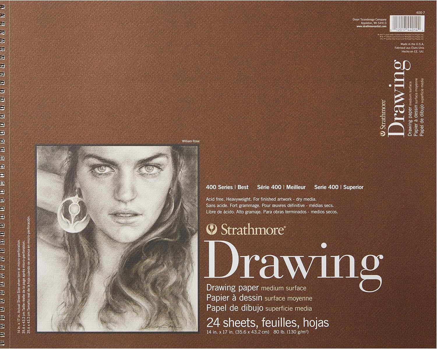 Detalle de Pro-Art Strathmore スパイラルドローイングパッド 14×17インチ・ミディアム・24枚
