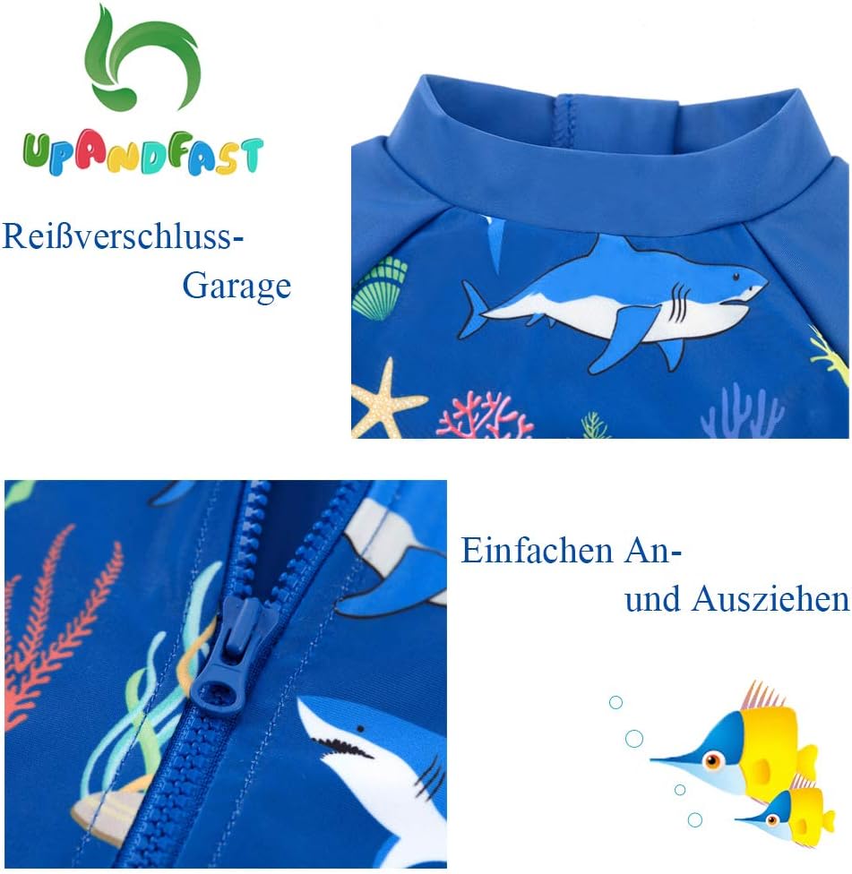 Thumbnail 5 de upandfast Baby Jungen Badeanzug mit Sonnenhut (UPF 50+, Reißverschluss) – einteilig für den Strandurlaub
