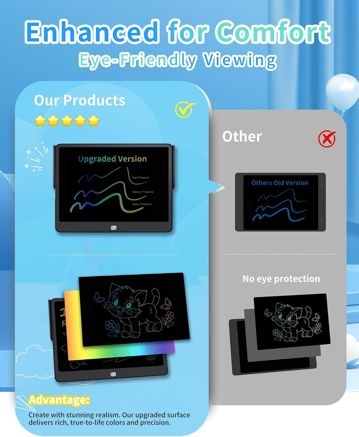 Detalle 2 de Rechargeable 16-Inch LCD Writing Tablet for Kids with Two Styluses (Black)