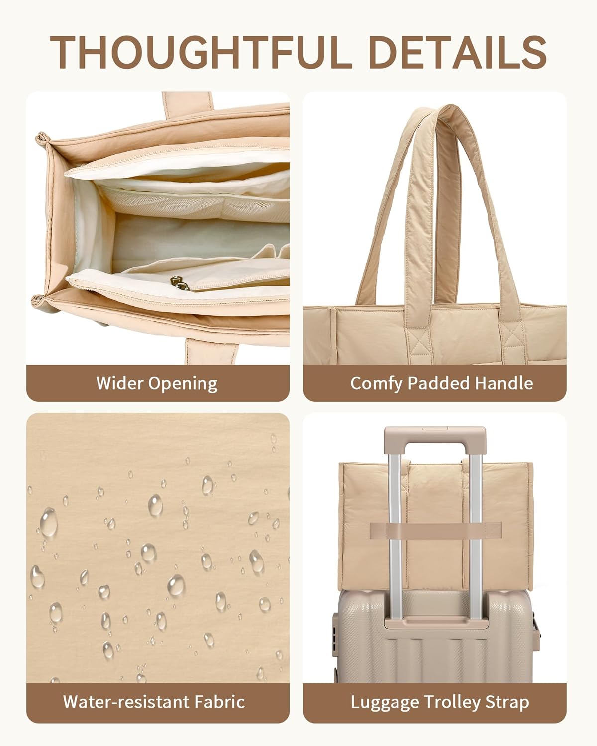 Detalle de Oscaurt Large Tote Bag Puffy Handbag for Women with 16 Pockets