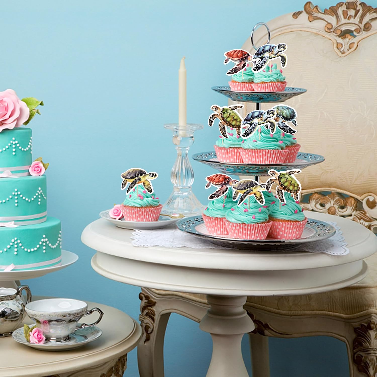 Thumbnail 4 de Xsstarmi 30-Pack Turtles Cupcake Toppers – Double-Sided Sea Animals Picks
