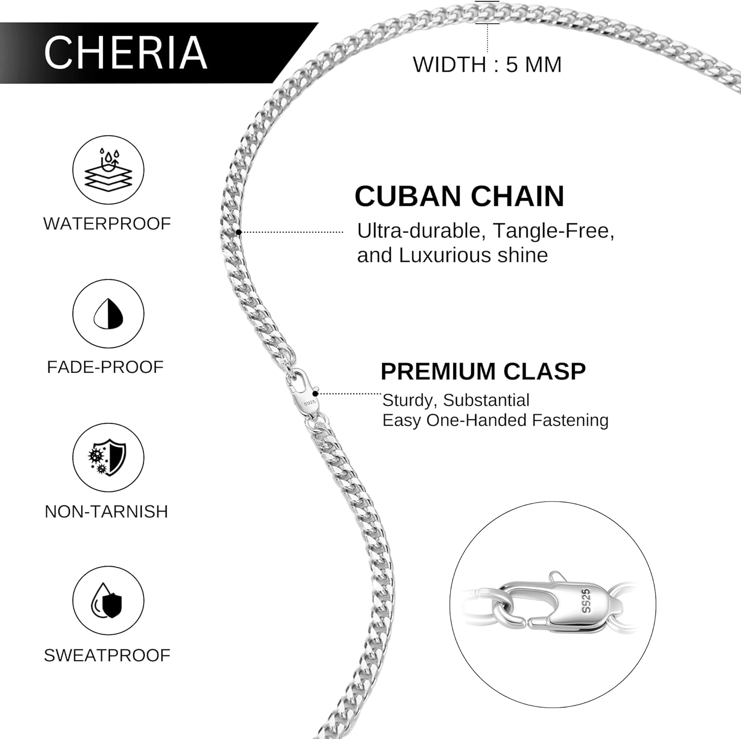 Thumbnail 2 de Cheria 3/5mm Silberkette Herren – 925 Silber oder 17k Gold, Panzer-/Figaro-Kette, 45–60 cm