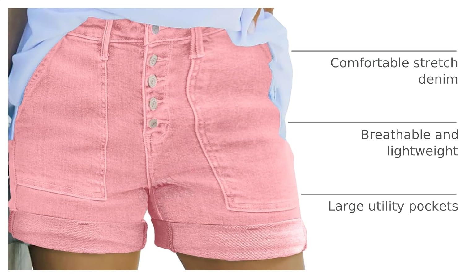 Thumbnail 3 de Sidefeel Women's Jean Shorts High Waisted Stretchy Buttoned Folded Hem