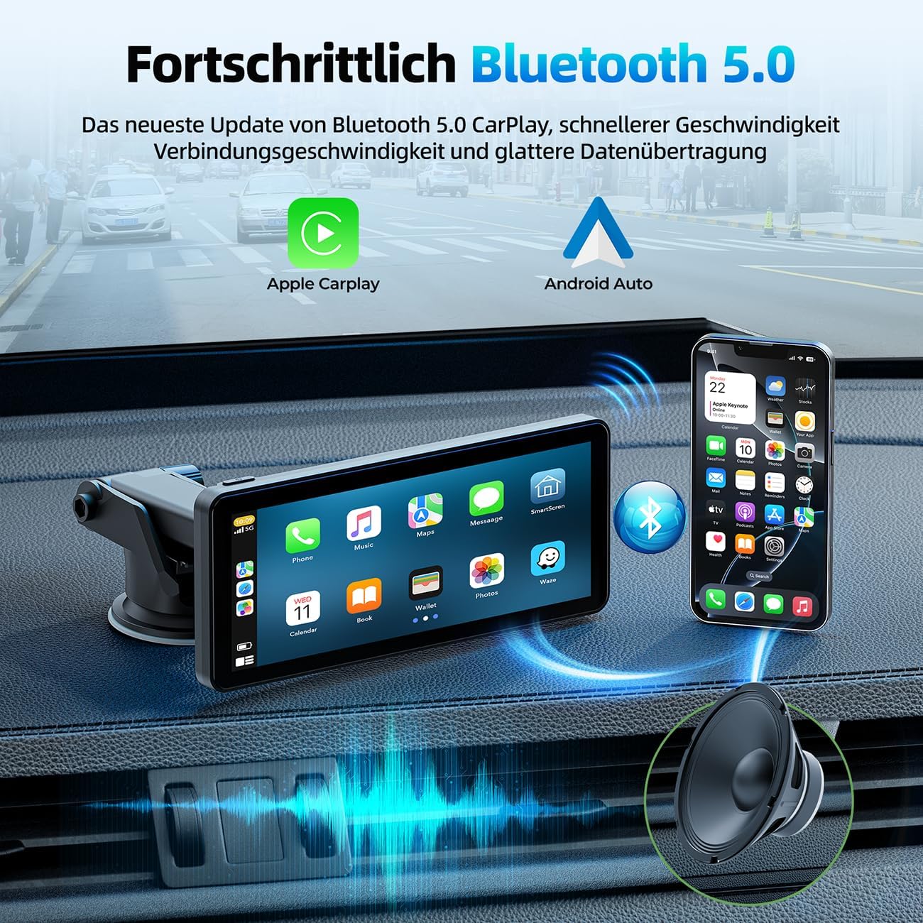 Detalle de LAMTTO 6,86 Zoll Wireless CarPlay/Android Auto Display – Touchscreen, Mirror Link und Sprachsteuerung