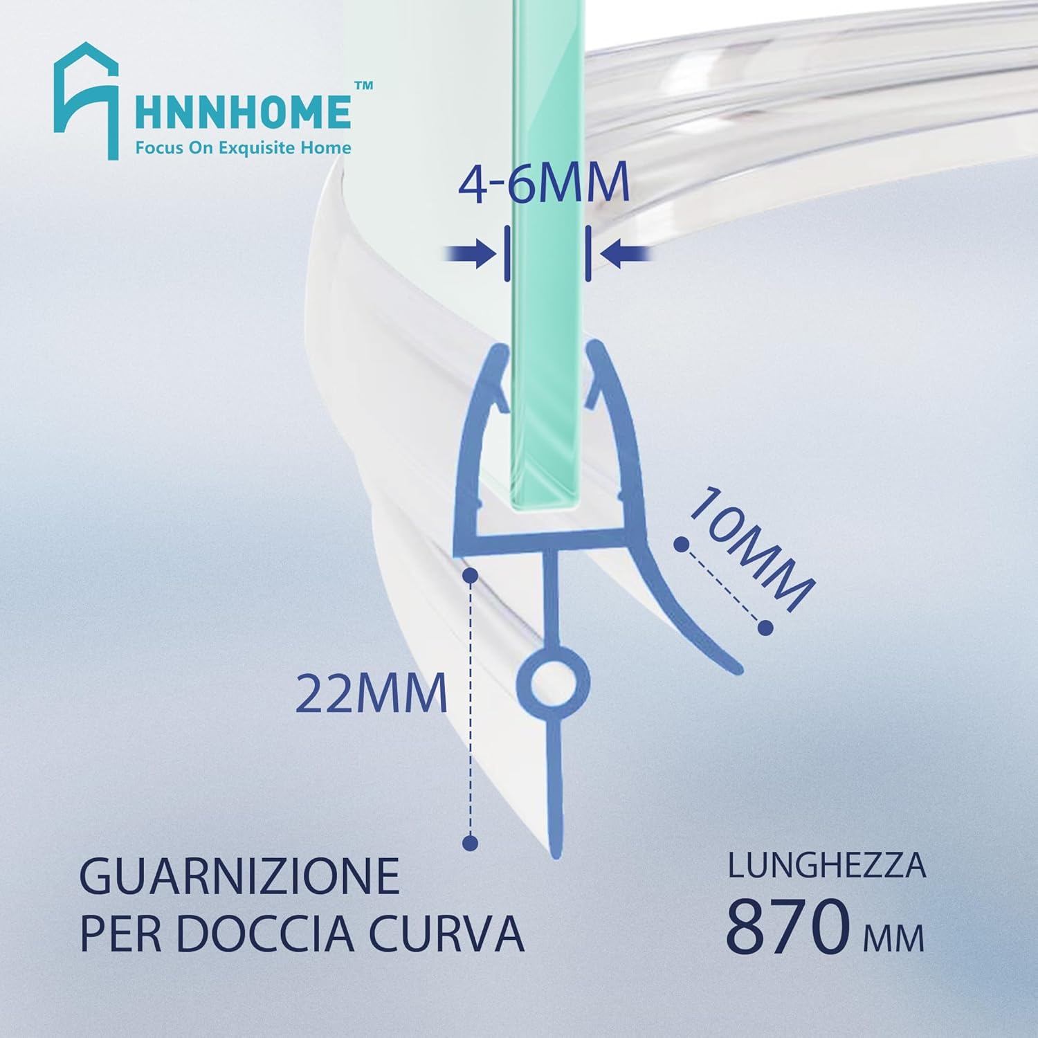 Detalle 2 de Striscia di tenuta in gomma pre-curvata HNNHOME® da 870 mm per vetri 4–6 mm (spazio 16–22 mm)