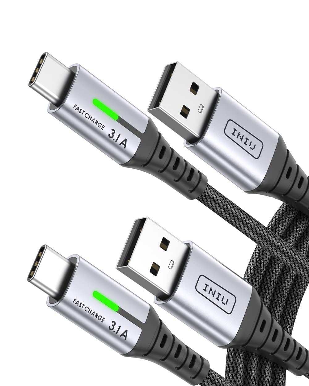 INIU USB C Charger Cable (2-Pack, 2m) — USB to USB‑C Fast Charging, Braided Type C Cable