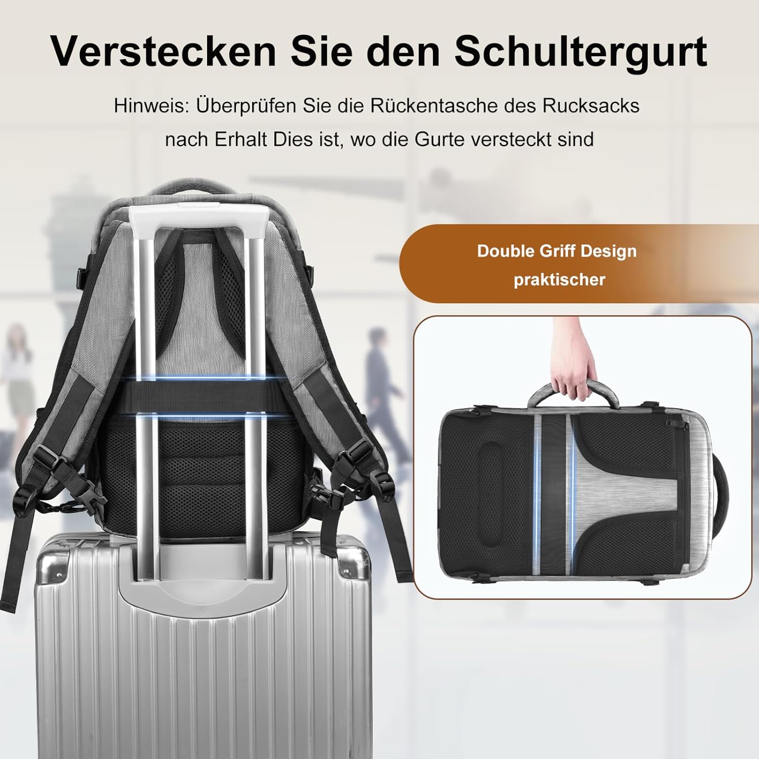 Detalle de MATEIN 40L Handgepäck Rucksack – erweiterbar, flexibel, ideal für Flugreisen