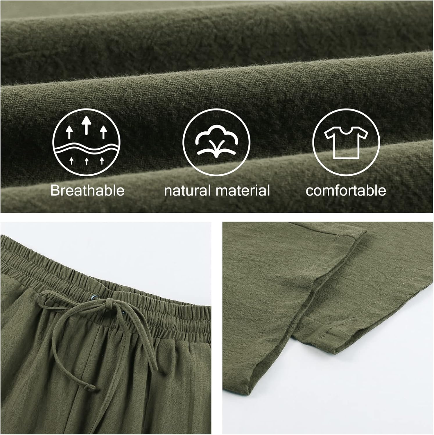 Detalle 2 de Pantaloni Donna Yuson Donna – Cotone e Lino, coupoule con Coulisse, Tasche