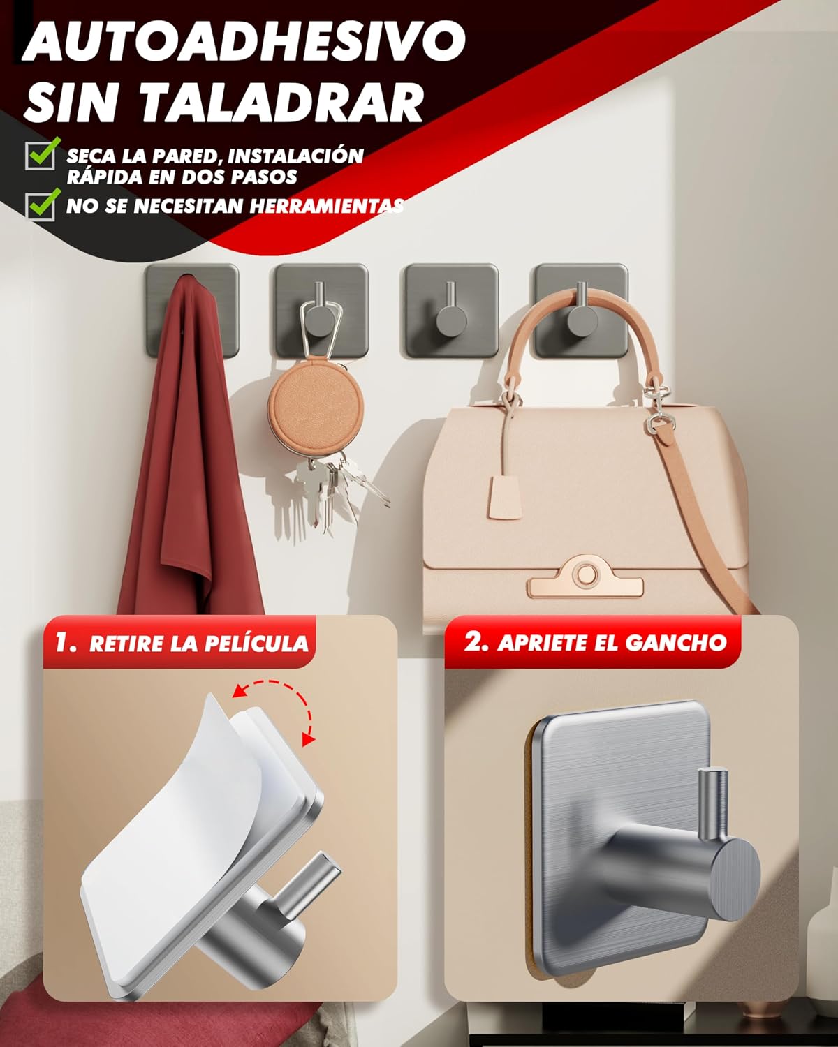 Thumbnail 2 de Auxmir Ganchos adhesivos para pared 6 piezas