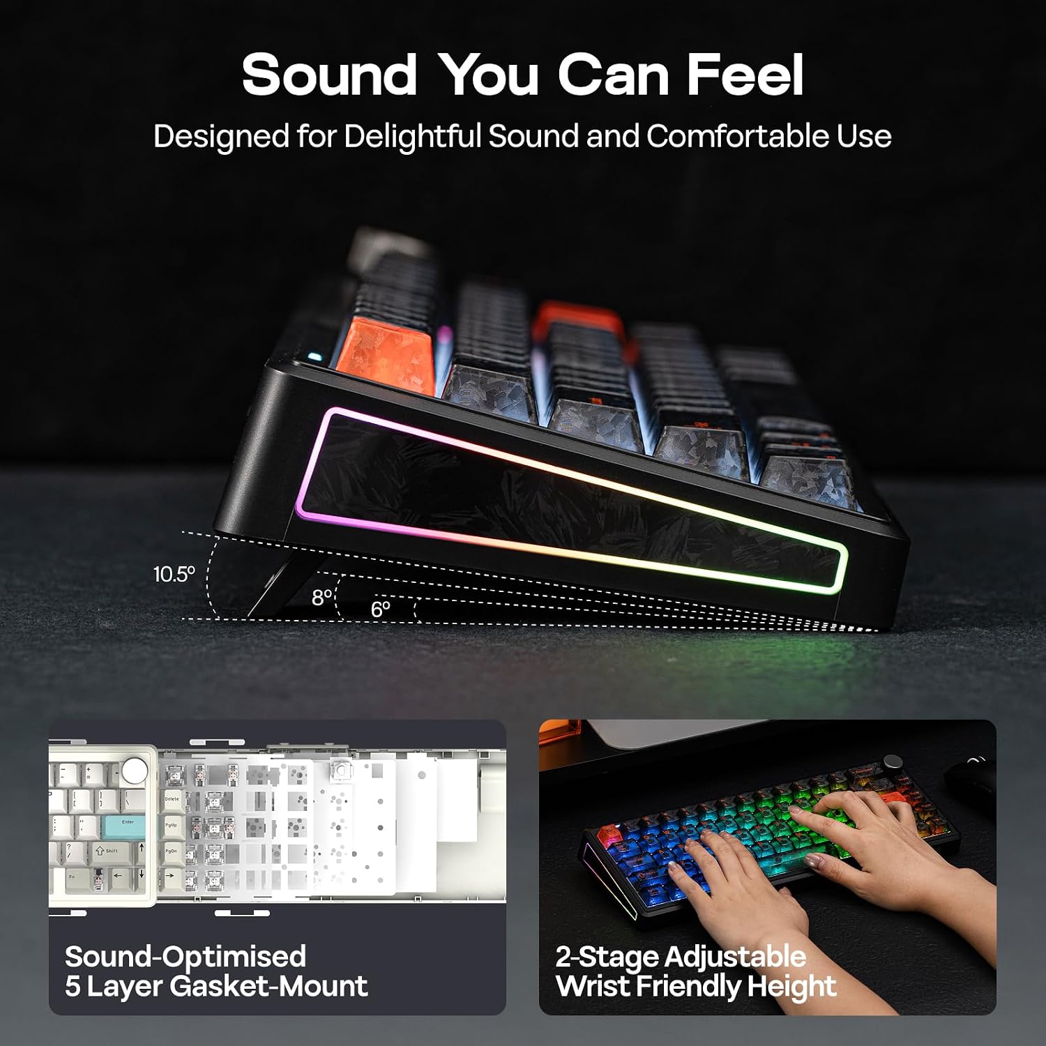 Detalle 2 de EPOMAKER TH65 65% Wireless Mechanical Keyboard with Knob, Hot-Swap and RGB