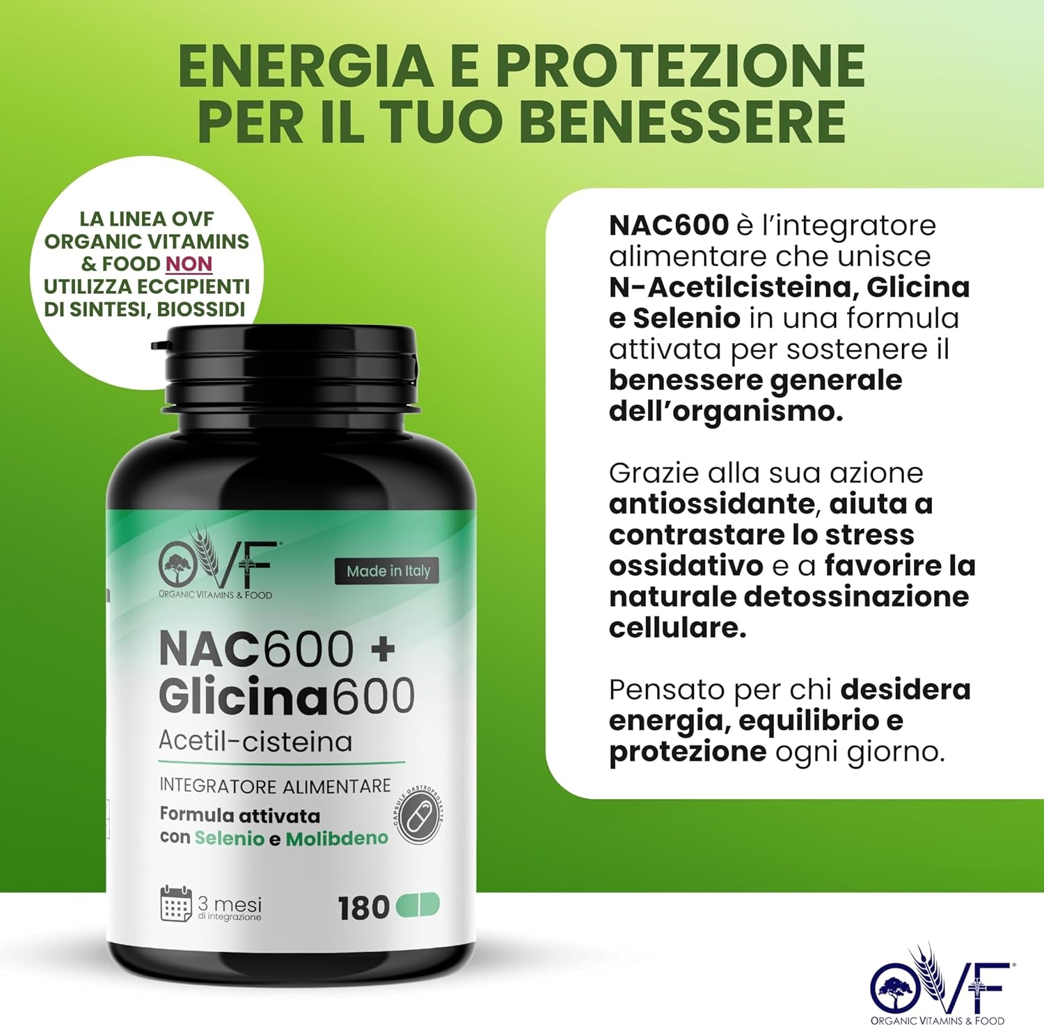 Thumbnail 1 de OVF NAC 600: N-acetilcisteina alta purezza con glicina e selenio per il benessere quotidiano