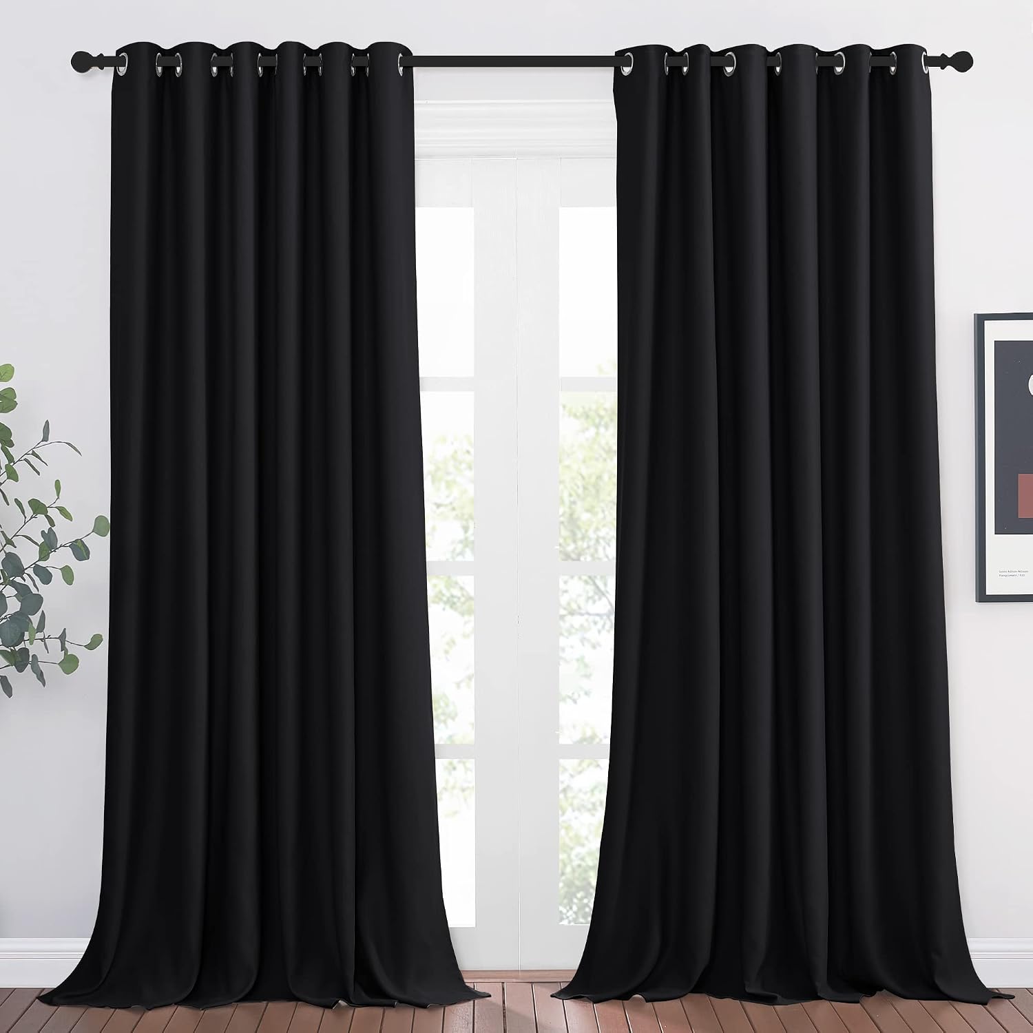 Detalle de PONY DANCE Verdunklungsvorhänge mit Ösen – 2er-Set, H 245 x B 200 cm (schwarz)