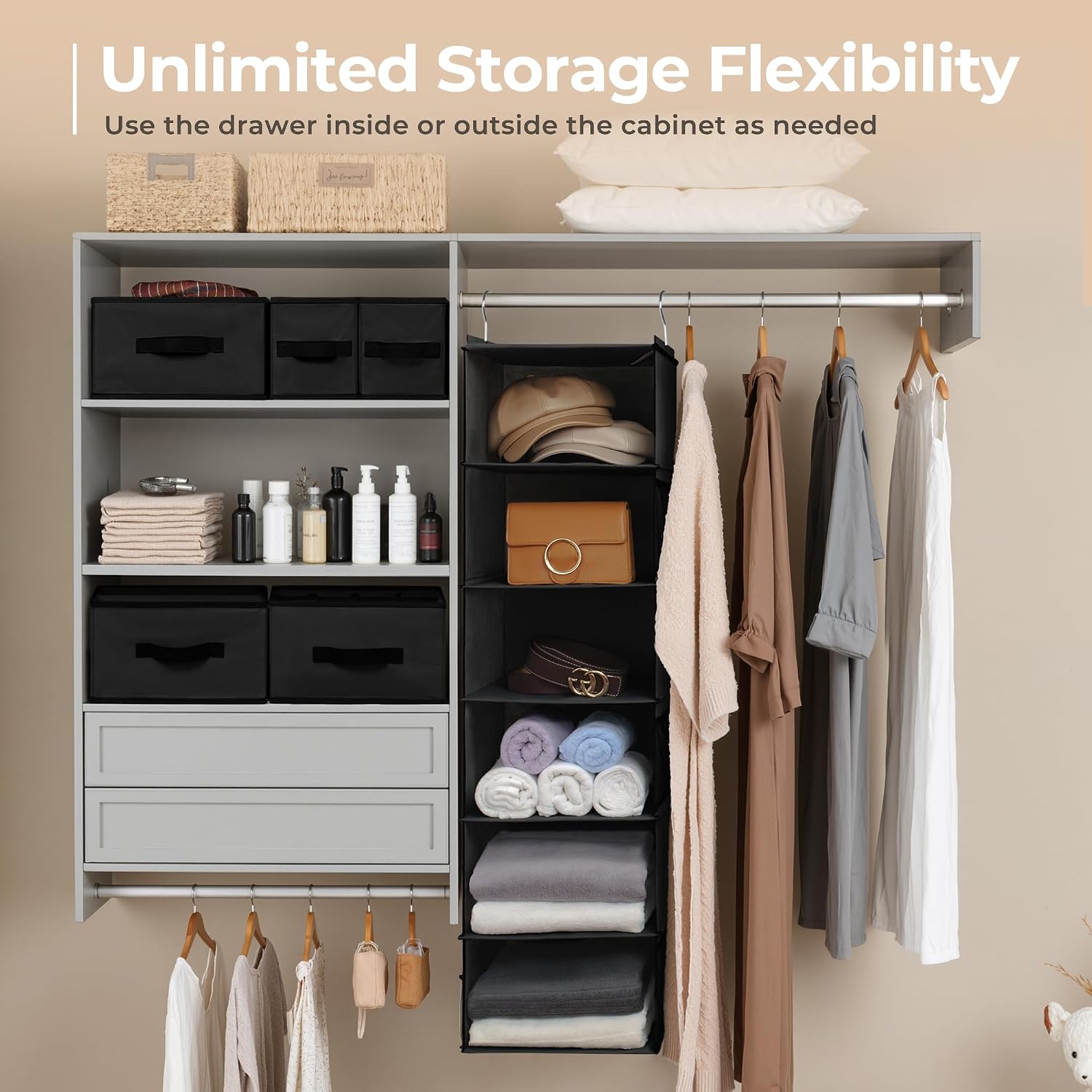 Thumbnail 5 de GRANNY SAYS GS4006 6-Shelf Hanging Closet Organizer with Drawers, Black