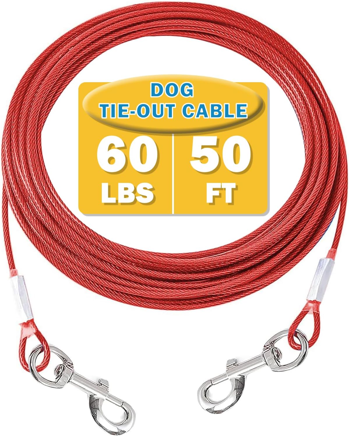 Detalle de Mi Metty Dog Tie Out Cable (Chew Proof) with 360° Swivel Hooks, Red, 50ft (15m) — for small dogs up to 60lbs