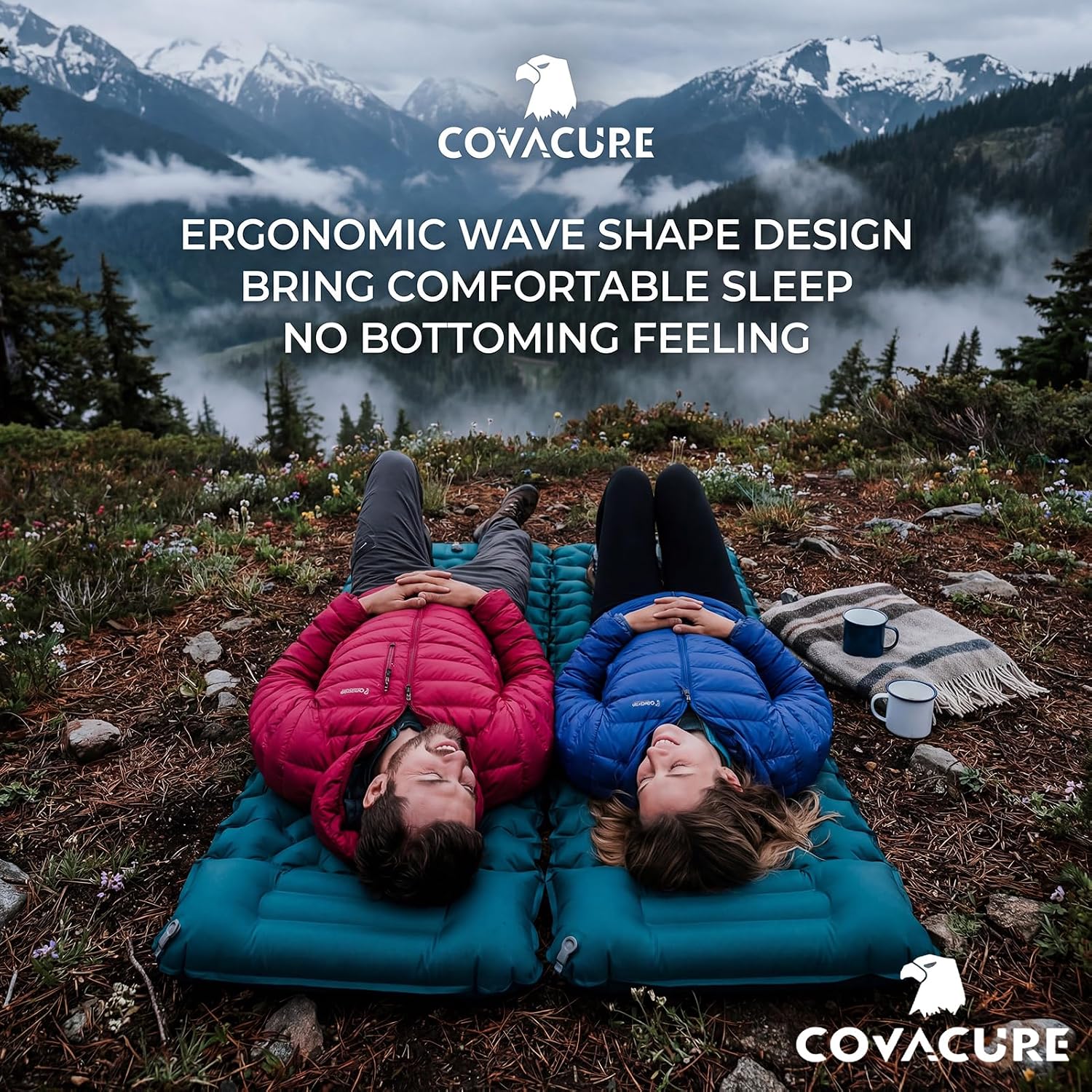 Detalle de COVACURE Camping Mat – 3.9" Thick with Built-in Foot Pump