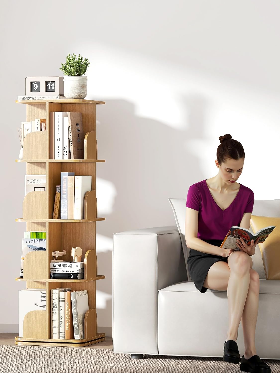 Thumbnail 5 de yeshine 4 Tier Rotating Bookshelf – Adjustable, 360° Swivel Corner Bookcase