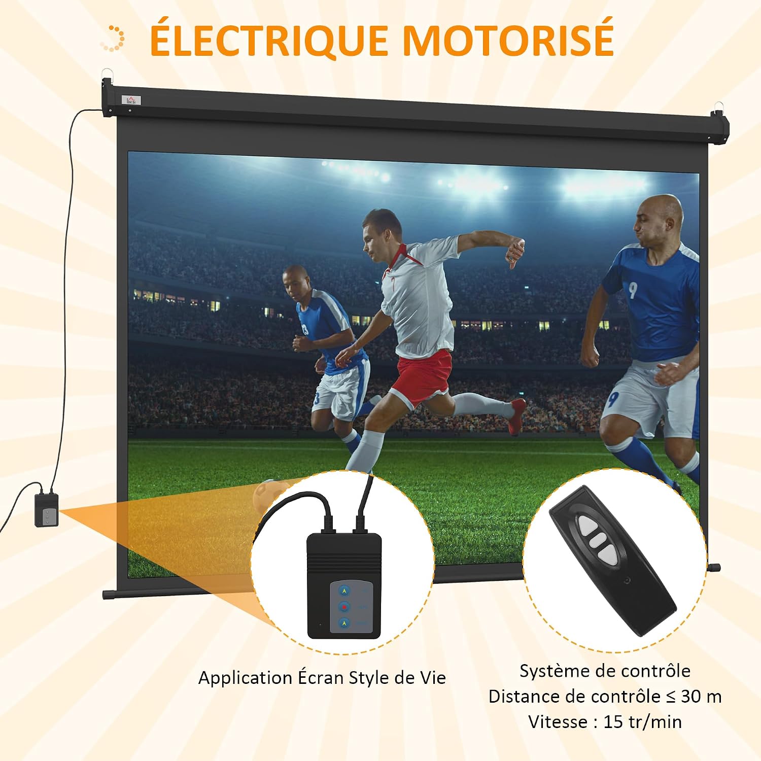 Detalle de HOMCOM Écran vidéoprojecteur 100 Pouces 4:3 Motorisé – Installation murale ou au plafond
