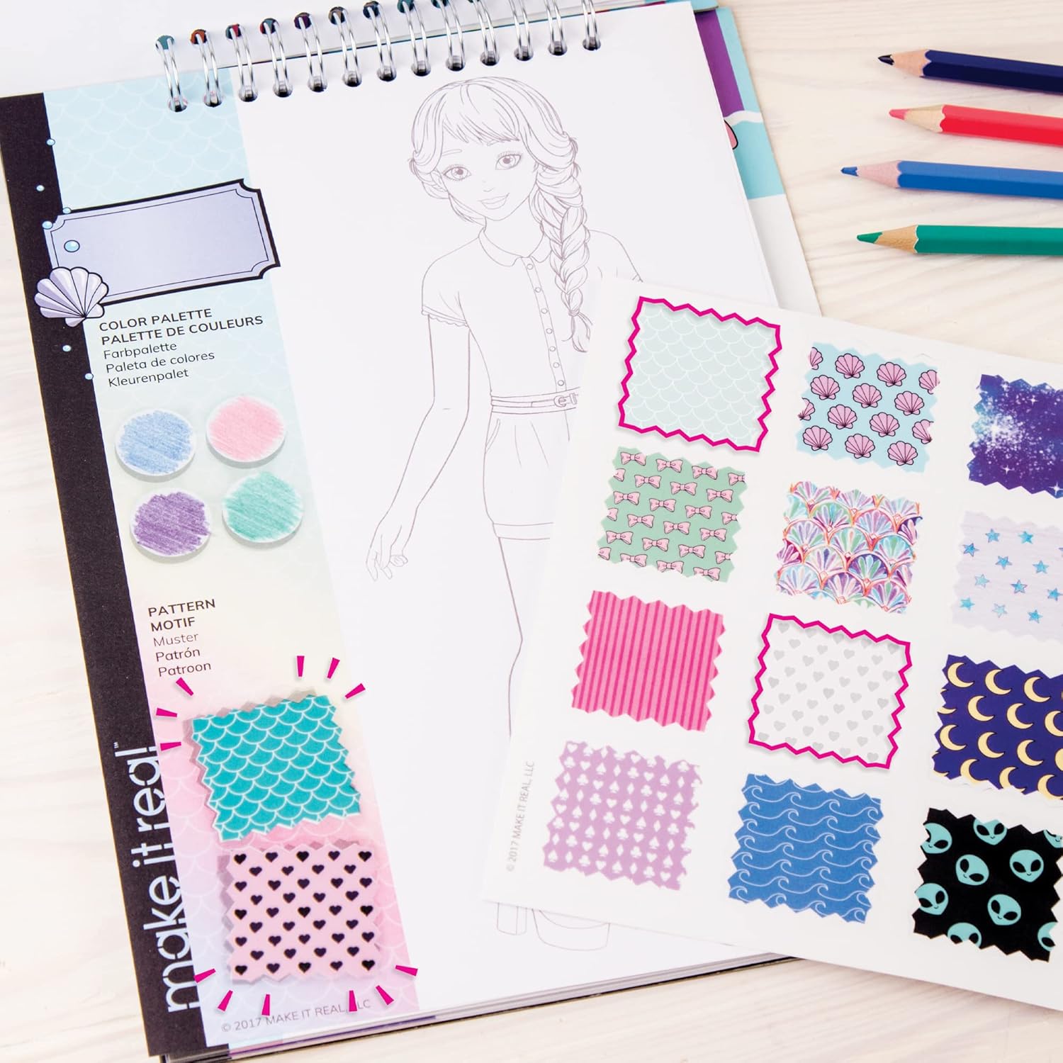 Thumbnail 4 de Make It Real Fashion Design Sketchbook Pastel Pop: quaderno da disegno con stencil e adesivi