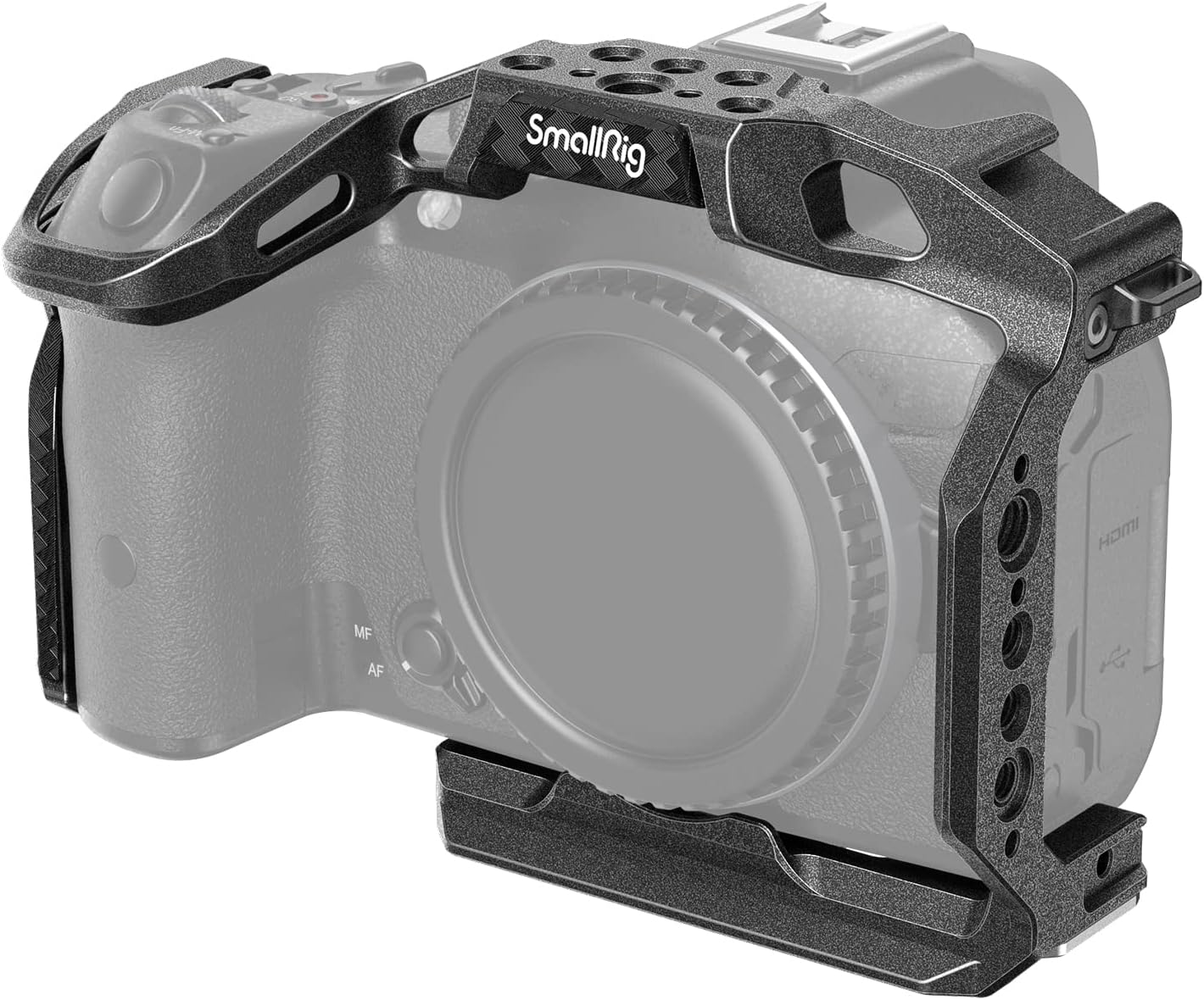Detalle de SmallRig R7 Cage with Built-in Quick Release Plate for Arca Standard - a practical rig for Canon R7