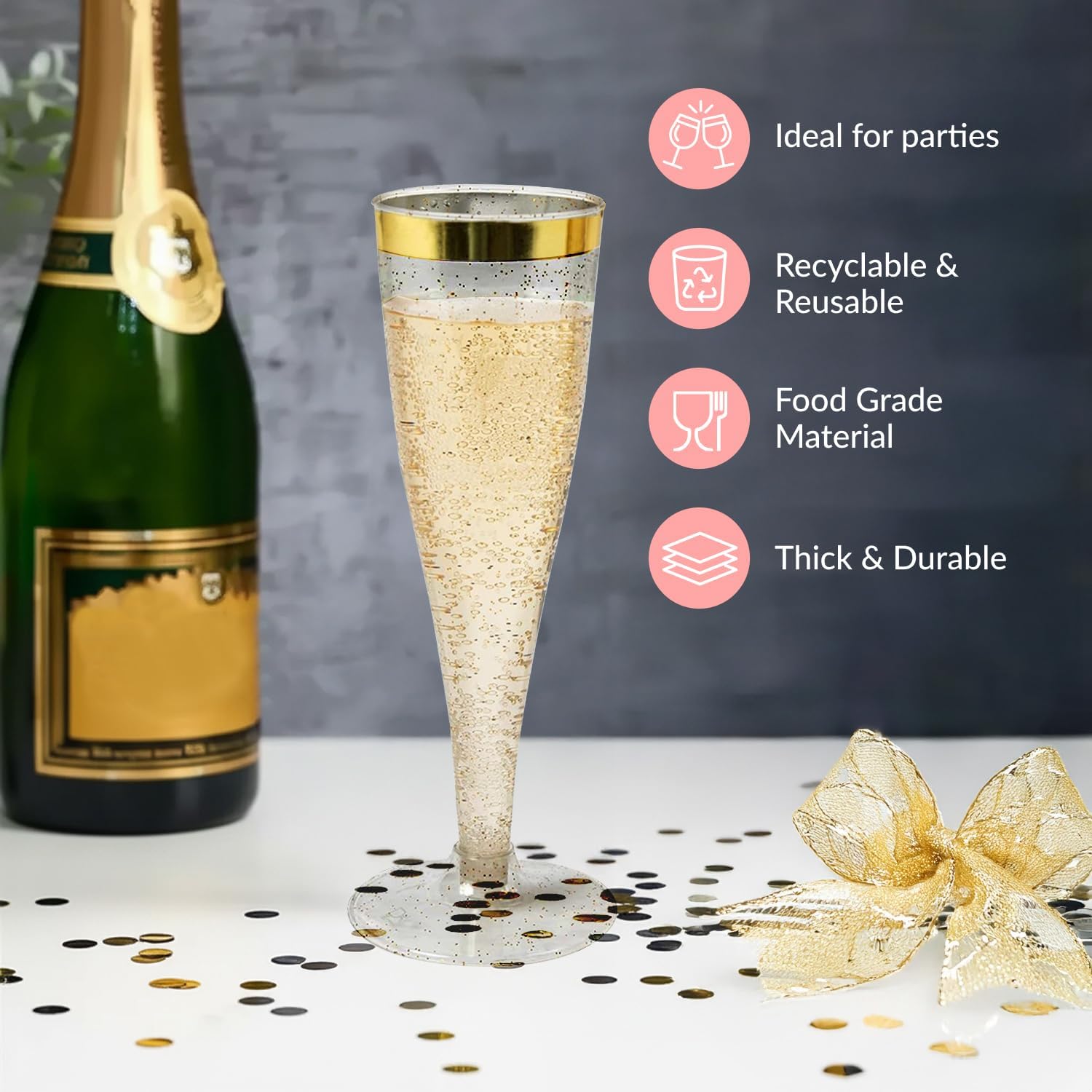 Detalle de Prestee Disposable Champagne Flutes, 4.5 oz