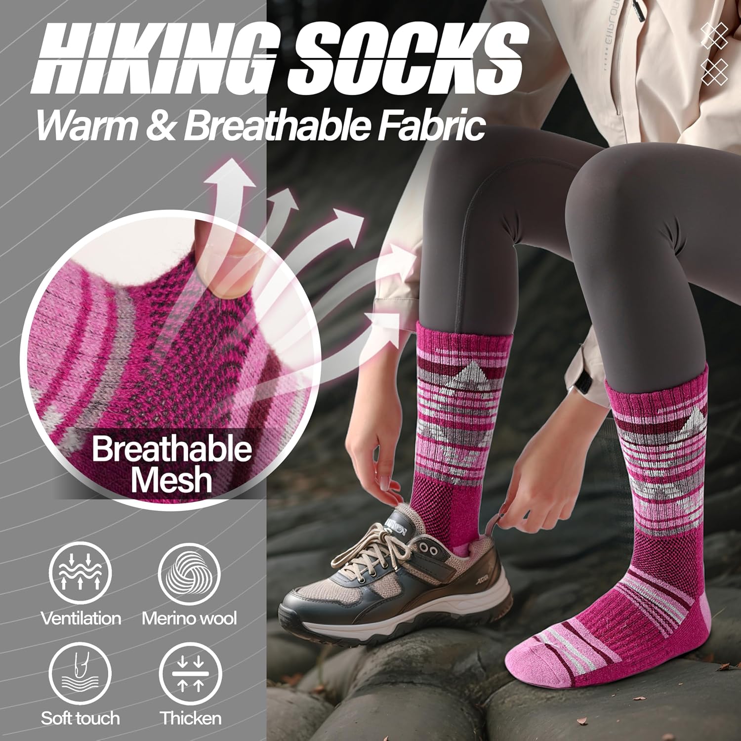 Thumbnail 6 de ANTSANG Merino Wool Hiking Socks, 5-Pair Pack with Targeted Cushioning