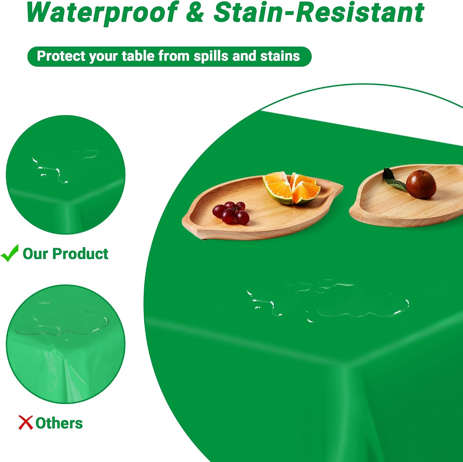 Detalle de 4 Pack 54 x 108 Inches Plastic Tablecloths for Rectangle Tables — Green, Waterproof & Mess-Ready