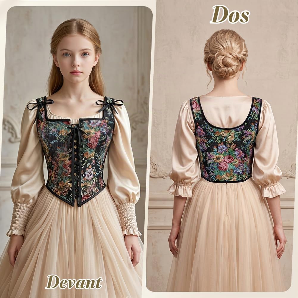 Detalle 2 de AUYAO vintage kanten bustier met bloemenpatroon en verstelbare bandjes