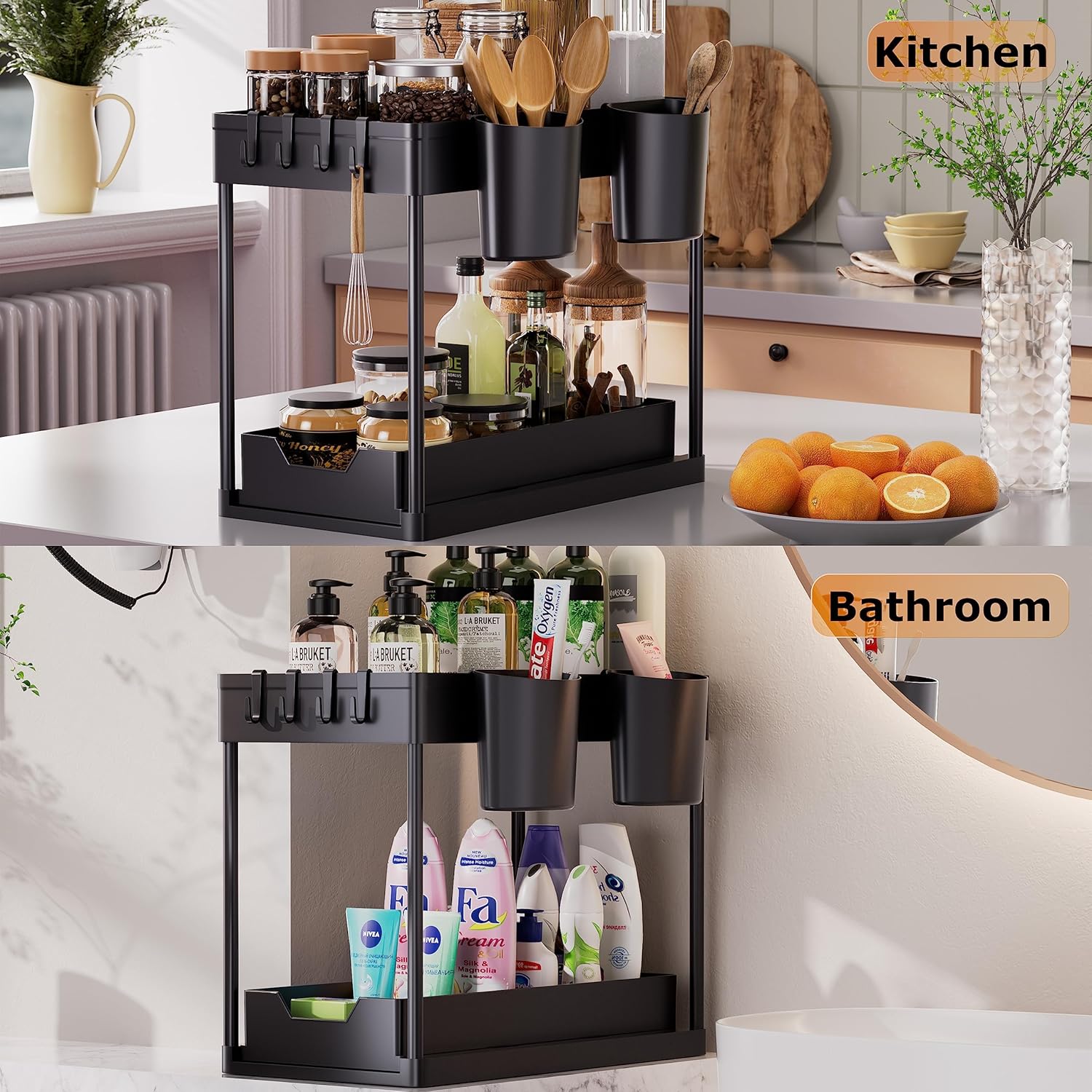 Thumbnail 6 de AIXPI Küchen Organizer 2 Etagen – Unter Waschbecken Regal mit Haken und Tassen Gewürzregal