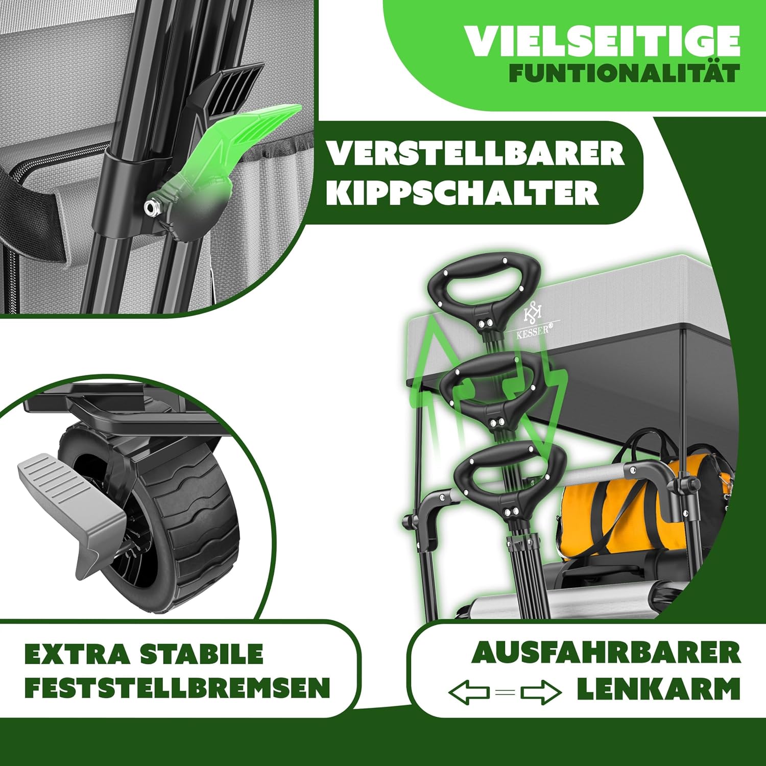 Thumbnail 4 de KESSER® XXL Bollerwagen GT9000 – faltbar, mit Dach, bis 150 kg, großzügiges Innenvolumen
