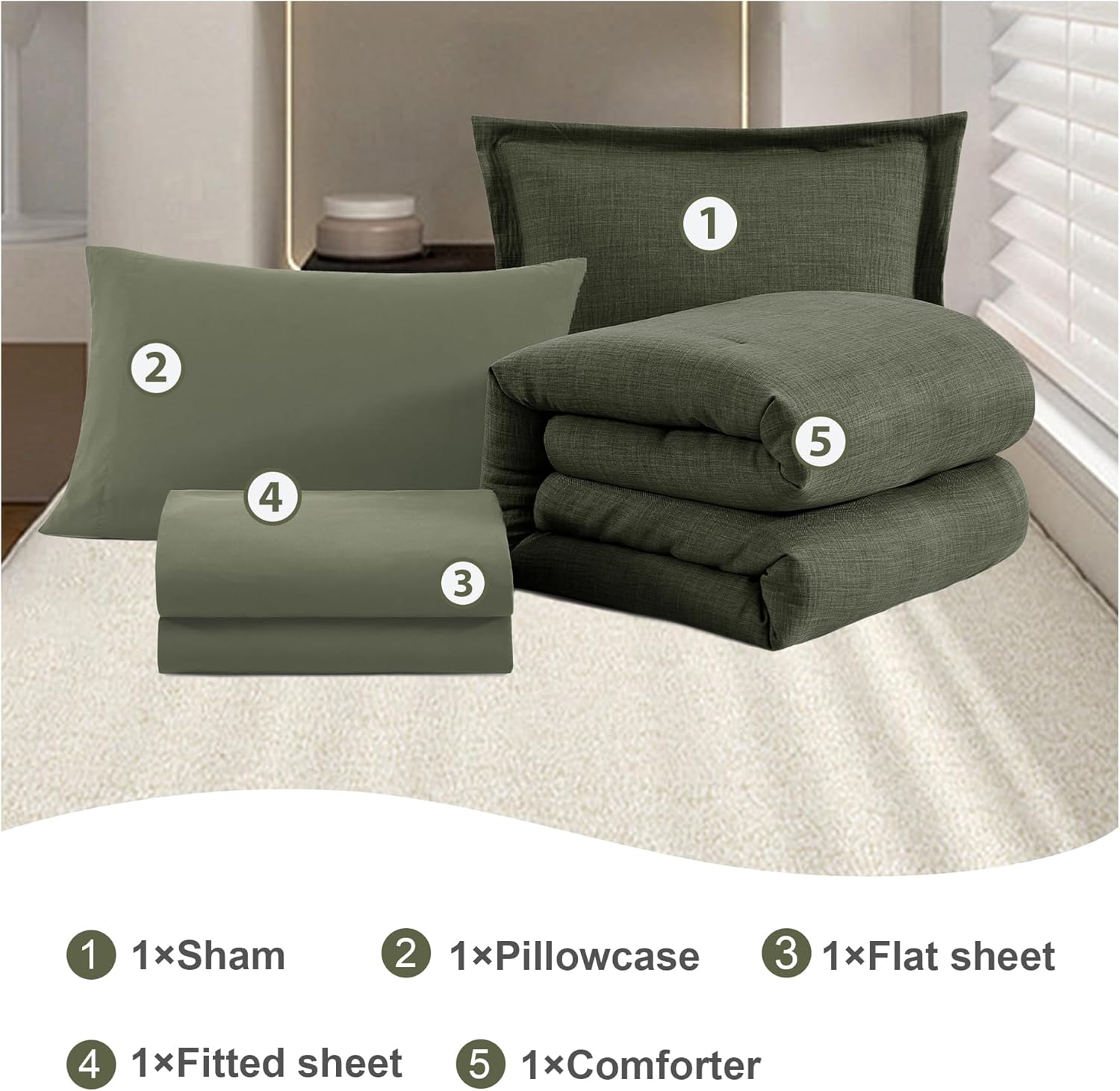 Thumbnail 6 de Geniospin Oversized King Comforter Set (7 Pieces) in Dark Green — textured comforter with sheets & pillow shams