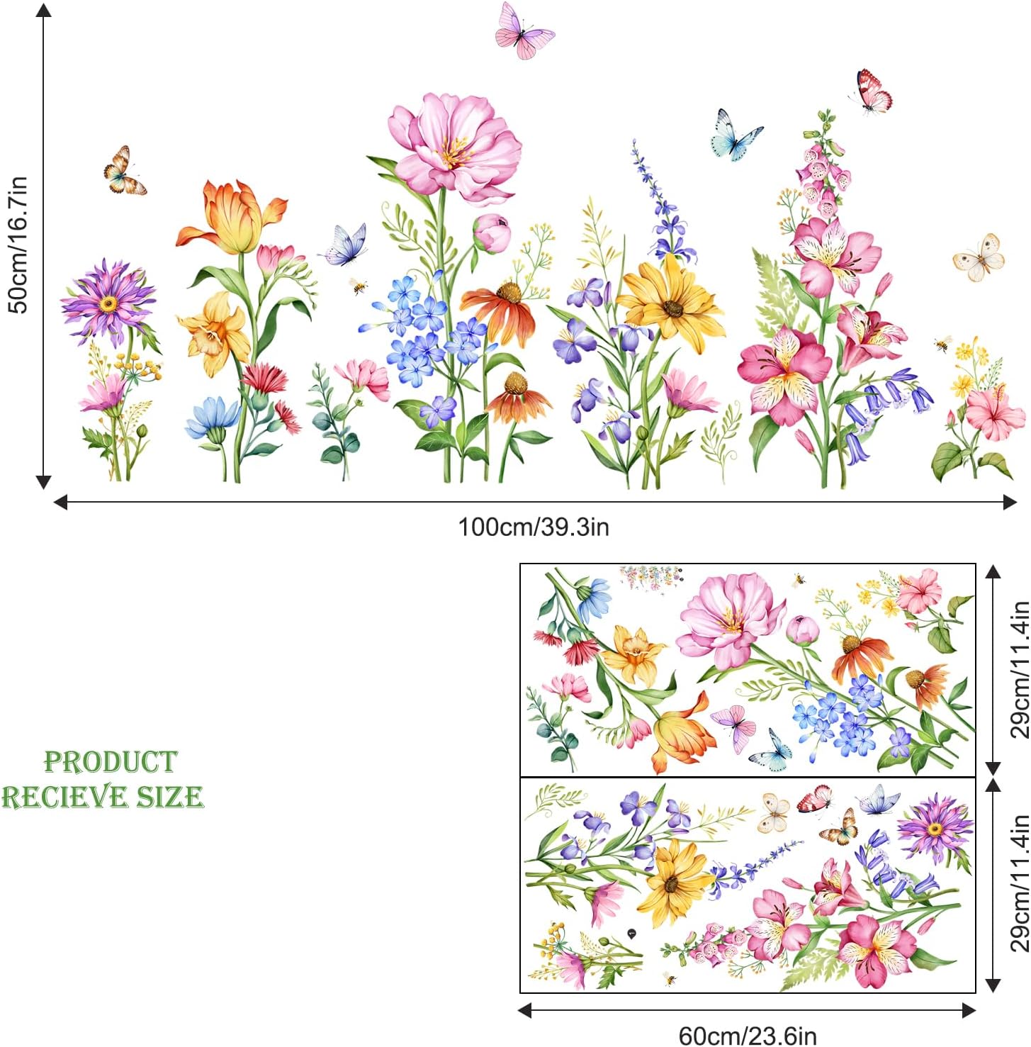Detalle 2 de Supzone Flower Window Stickers 100 x 50 cm: Double-Sided Floral Clings for Glass and Mirrors