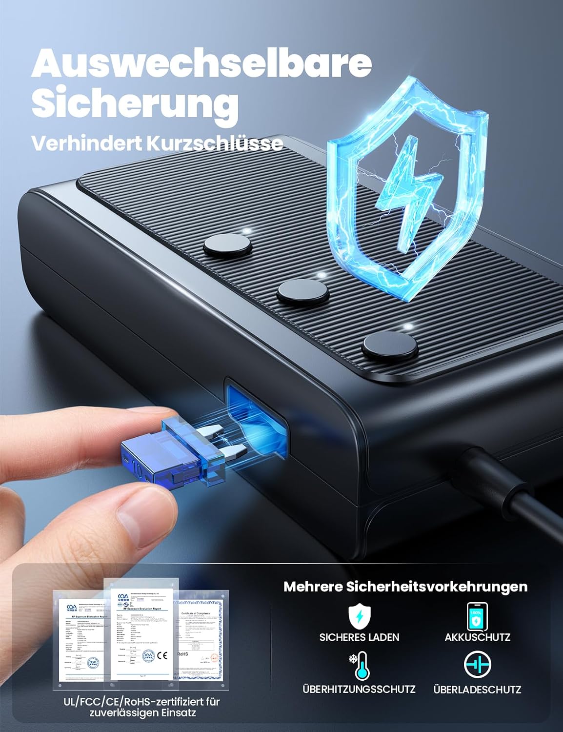 Detalle de JOYROOM 227W Zigarettenanzünder Verteiler 9-in-1 mit 80-cm einziehbarem 45W USB-C & LED-Spannungsanzeige