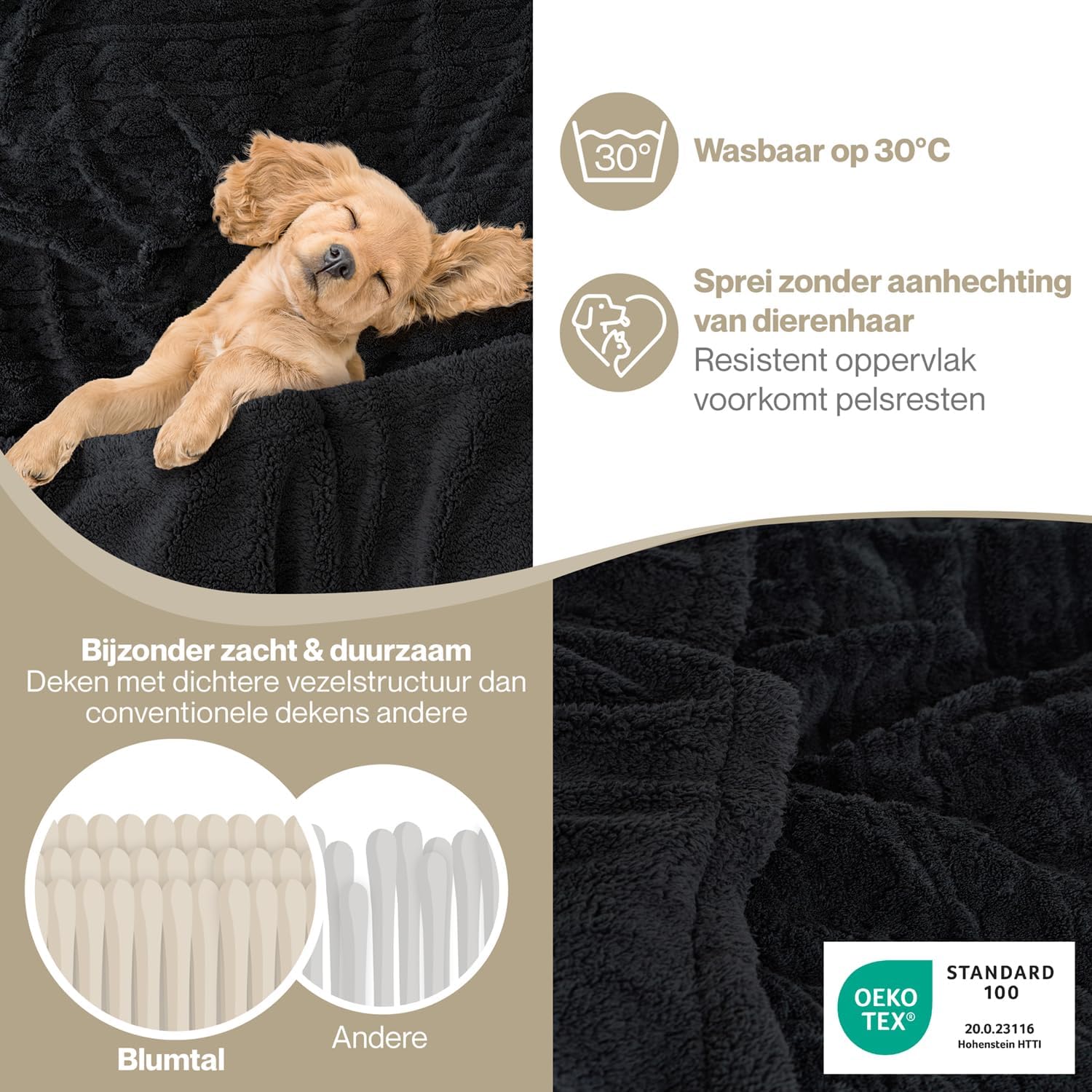 Detalle 2 de Blumtal fleece deken 150x200 cm, kabelgebreide look en zachte sherpa binnenkant