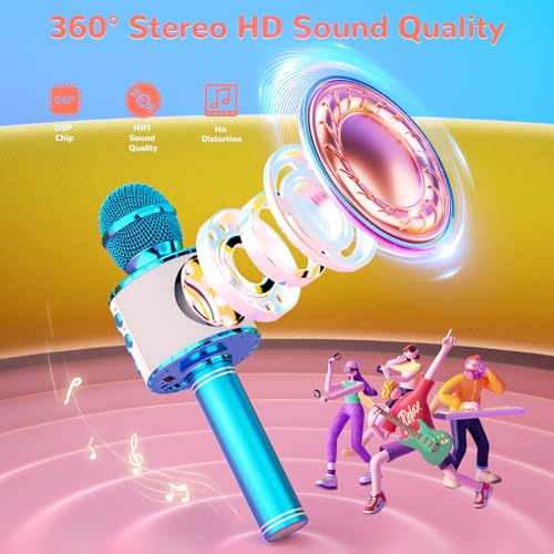 Detalle de Ankuka AP05 Microphone Sans Fil Karaoké 4 en 1 avec LED — Bleu
