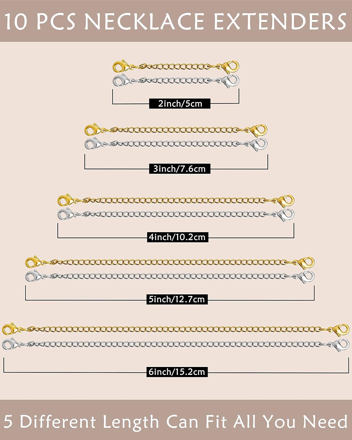 Detalle 2 de OHINGLT 01 Necklace Extenders, 14K Gold- and Silver-Plated Stainless Steel